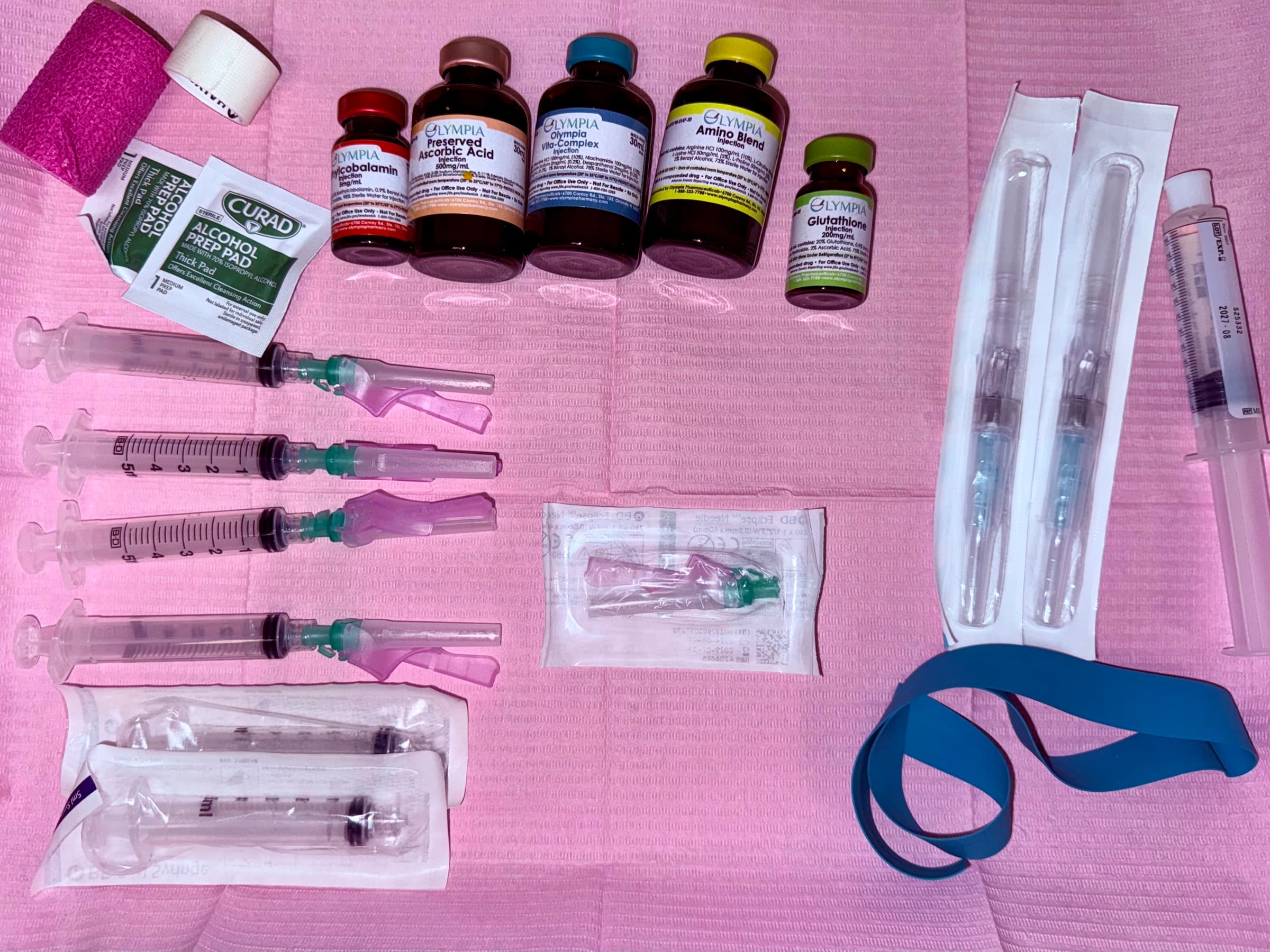 IV and vitamin injection therapy supplies prepared for treatment